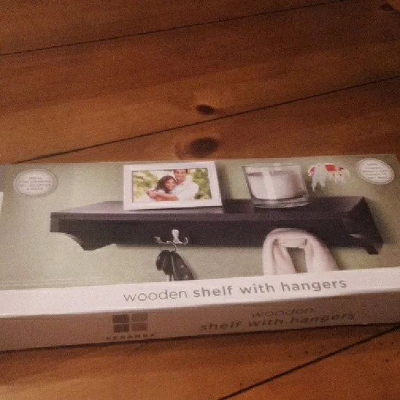 Black Wooden Shelf with Hangers