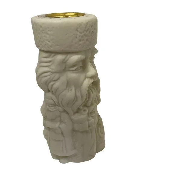 Vintage Porcelain Santa Head Candle Holders beige 2000‎ 5 1/8