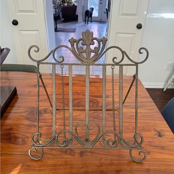 Elegant Brown Metal Cookbook Stand With Page Weights Metal Farmhouse Large