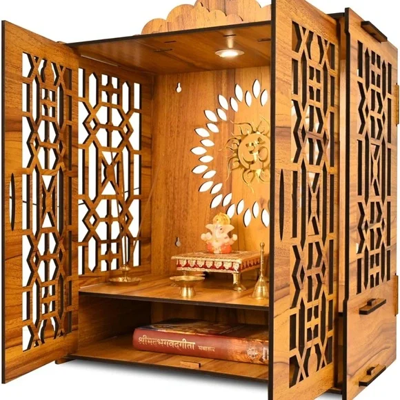 Brown Wooden Puja Alter Display Shelf