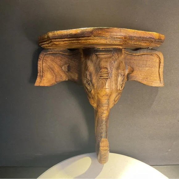 Handcrafted Brown Elephant Wall Shelf