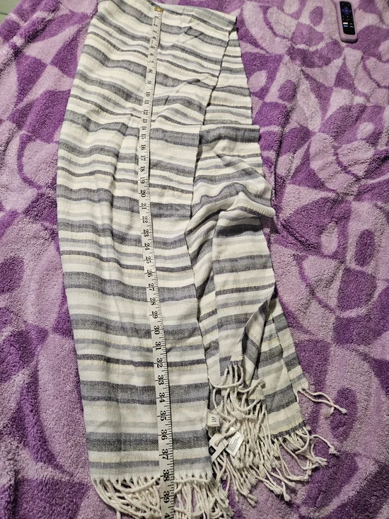 GAP White Gray & Silver Striped Fringe Wrap Scarf