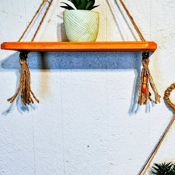 💋2 For$32 💋Rustic Orange Hanging Shelf with Rope Details ( Its a Set)