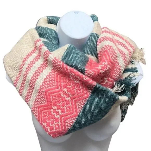 Women’s Colorful Stripe Knit Scarf Fringe Blanket Wrap Tie‎