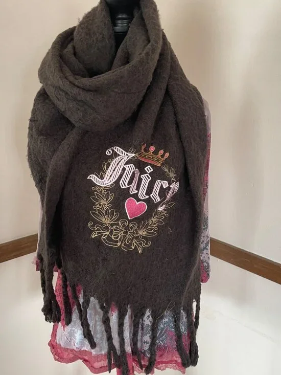 Vintage Style Juicy Couture Scarf Chocolate Brown Y2K Logo Embroidered Wrap Glam