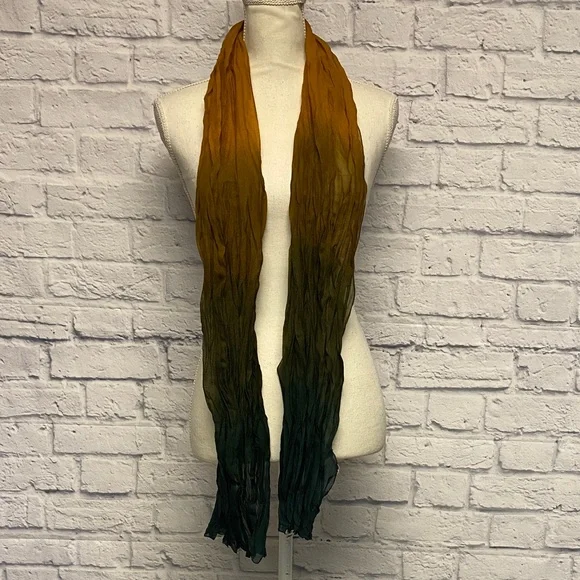 J. Jill Sheer Ombre Pleated Scarf in Forest Green Mustard and Brown
