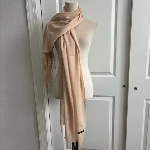 Cashmere Nude Beige Fringed Scarf Neutral