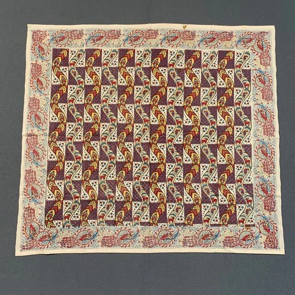Unbranded Kalamkari Block Print Scarf Unisex OS Peacocks Folk Art Boho Cream Red