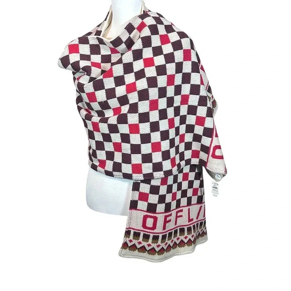 OFFLINE by Aerie Scarf NWT Women OS Burgundy Pink‎ Cream Checkered Knit Wrap
