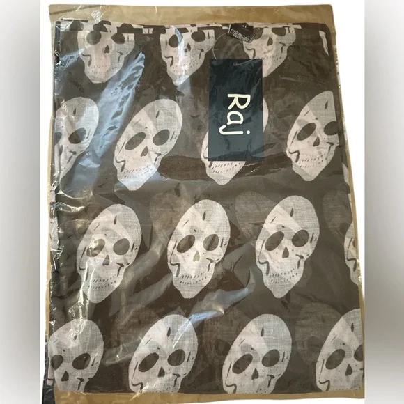 NEW Raj Brown and Cream Skull Print‎ Lightweight Cotton Rectangle Scarf Wrap