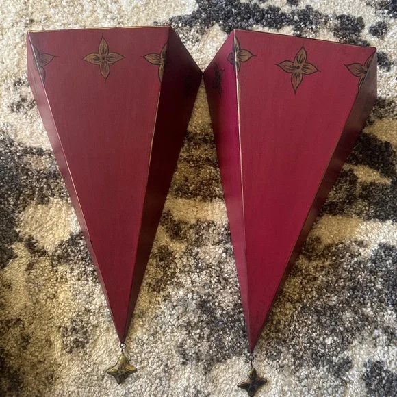 Decorative Red Wall Sconces with Gold Accents