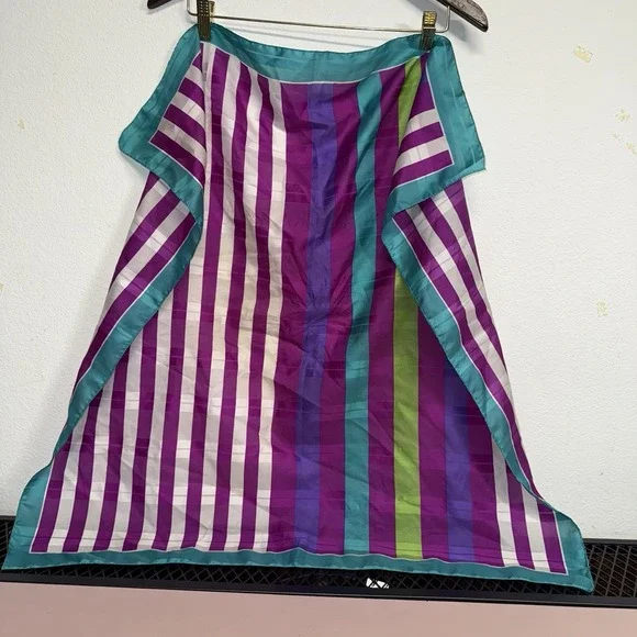 Vintage Striped Square Scarf Purple Teal Green White Colorful Retro 30