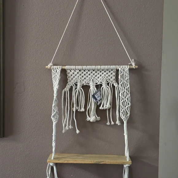 Boho Macrame hanging wall shelf