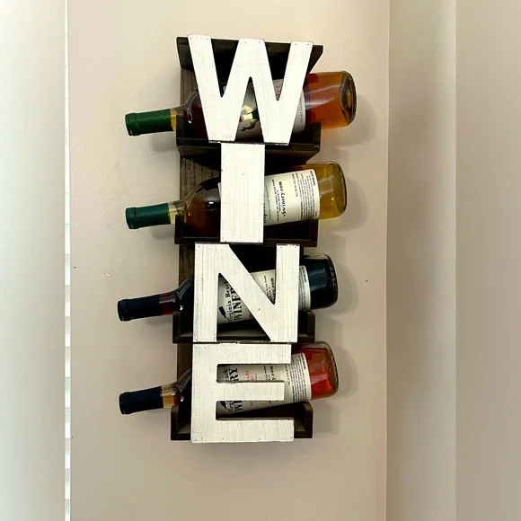 Wall-Mounted Wine Rack with White Letters wood like new available this set of 2