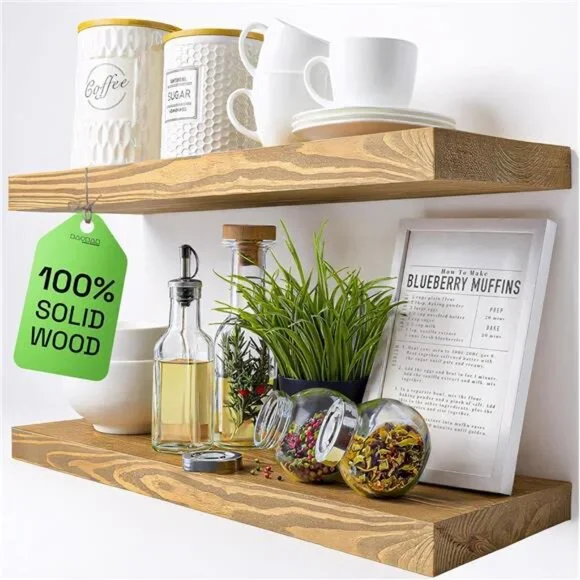 Natural Wood Floating Shelves for Wall 24 inch - Floating Wall Shelves
