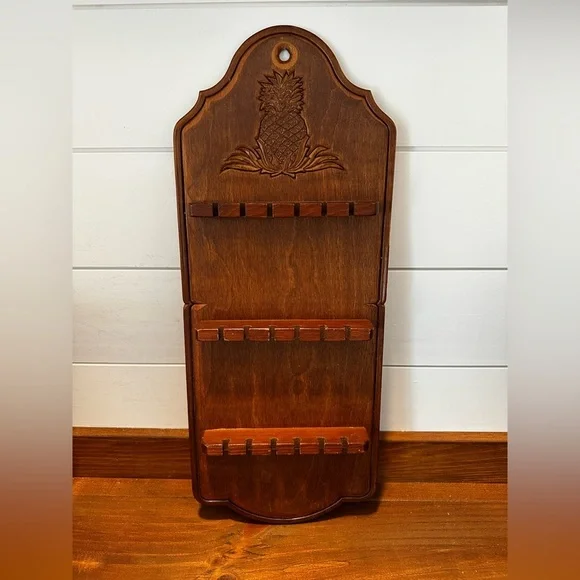 Wooden Vintage Wall Hanging 18 Spoon Holder Decor Pineapple Design 20x8