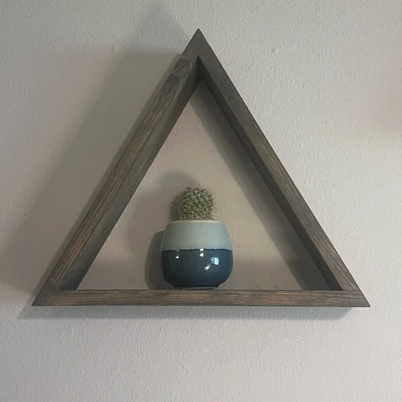 Triangular Wooden Wall Shelf (plant not included)