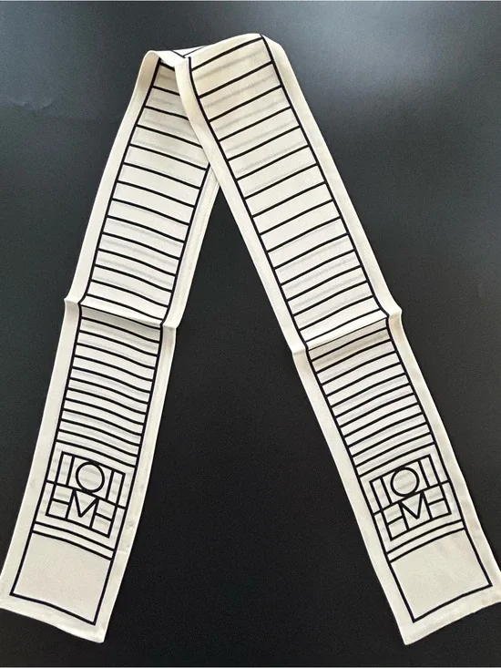 LOVEHATE Ivory Black Geometric Skinny Fashion Scarf Long Logo Unisex Wrap