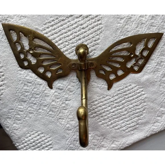 VTG Brass Butterfly Hook Collectible Wall Hanging Indoor Decor 10.5x7.5