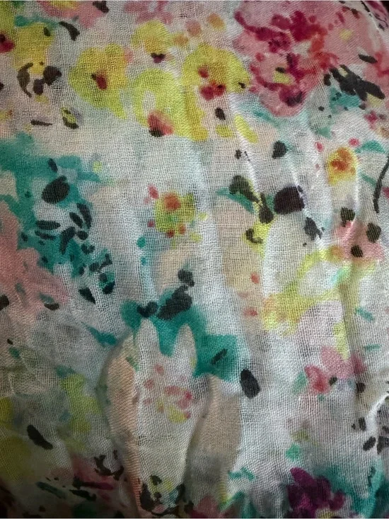 Floral Print Lightweight Scarf in White, Turquoise & Yellow