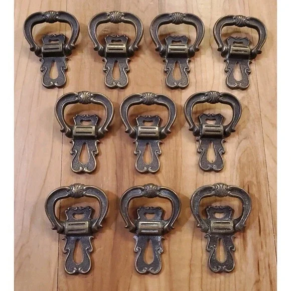 10 Vintage 60s Hyer Antiqued Bronze Fixed‎ Handle Pulls