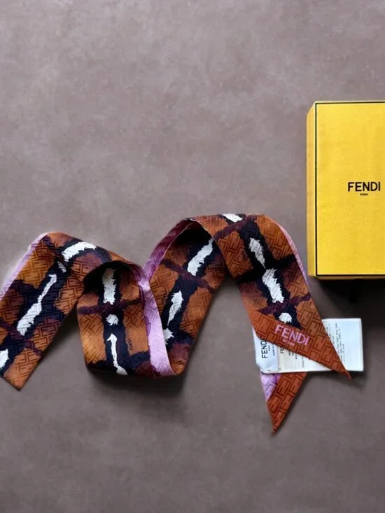 Fendi Brown Pink Silk Wrappy Long Scarf