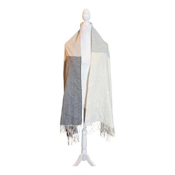 Liz Claiborne Neutral Color Block Fringe‎ Scarf Shawl Wrap One Size 72