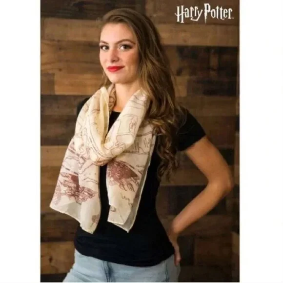 Wizarding World Harry Potter Marauders' Map Print Scarf Hogwarts Challis Fabric