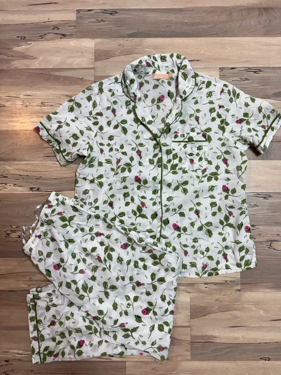 LA CERA White Floral Cotton Pajama Set 100% cotton
