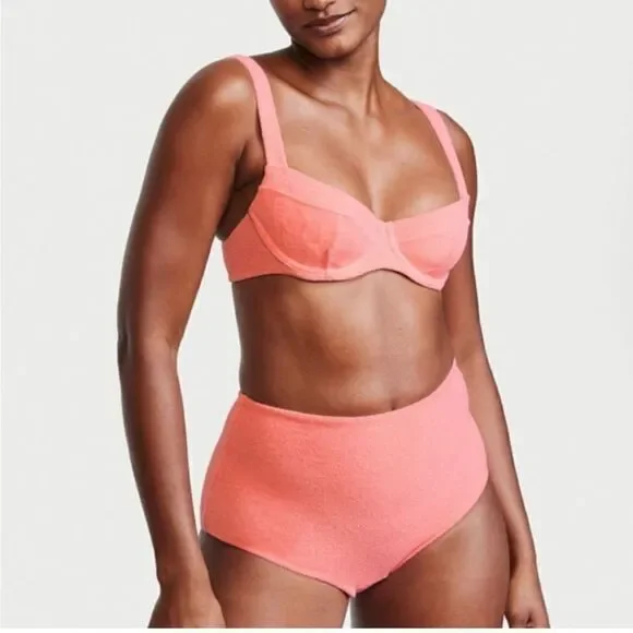 Victoria’s Secret Terry Bikini, NWT, 36DD Push Up Top, High Waisted M Botttoms