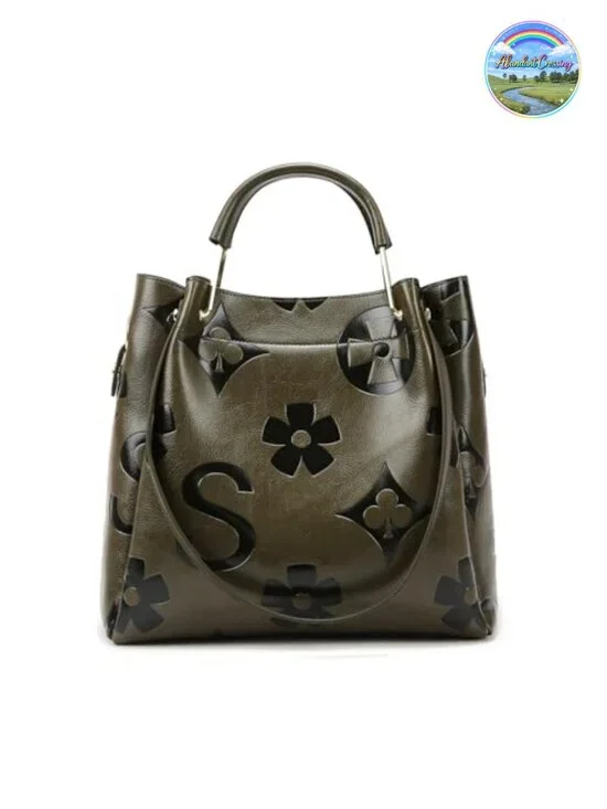 Floral Embossed Vegan Leather Top Handle Handbag Set Large Shoulder Tote
