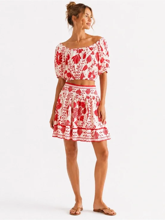 Haute Hippie Linen Blend Skirt Set Coastal Cowgirl Resort NEW M Resortwear