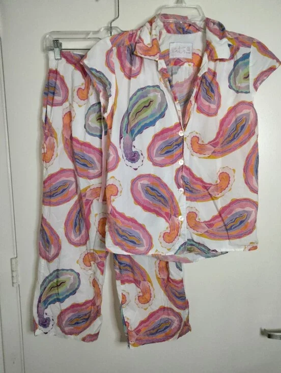 The Cat's Pajamas (Sz S) Multicolored Paisley-Print Short-Sleeve 2PC Pajama Set
