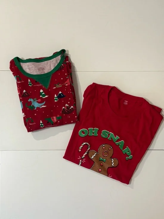 Women’s XL Christmas Matching Pajama Set and Gingerbread 'Oh Snap' Graphic Tee