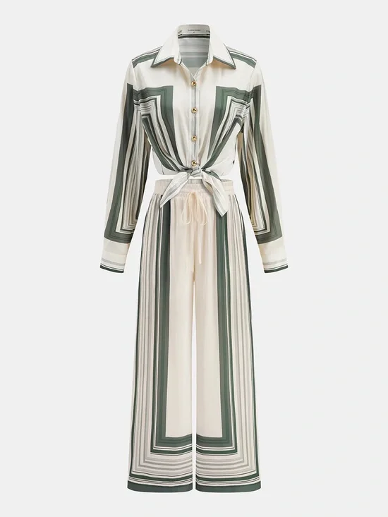 NEW MATCHING SET CO ORD silk Geometric Wide Leg two piece Tie-Front l’academie