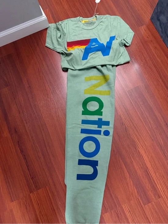 Aviator Nation Mint Green Logo Sweatpants and Tee Set