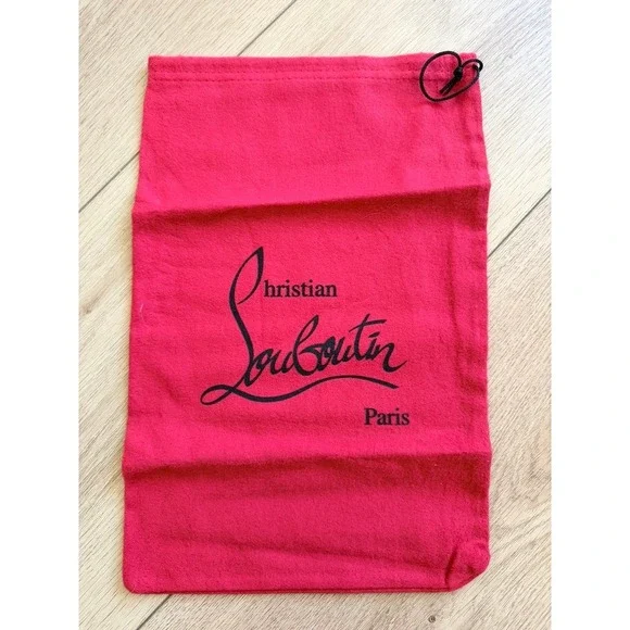 Set of 2 Christian Louboutin Red Flannel Drawstring Dust Bags Paris Logo