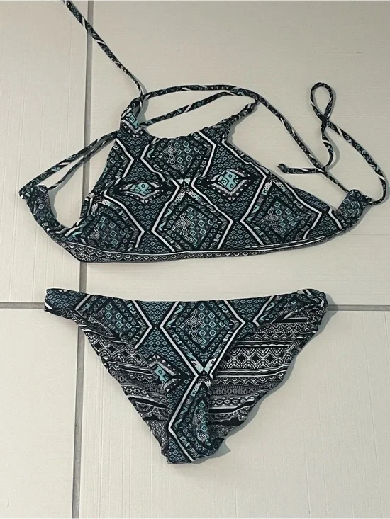 Women's Black & Teal Printed Bikini Set