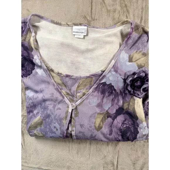 Fashion Bug‎ Purple Floral Cardigan Twin Set Attached Tank Rose Cottagecore