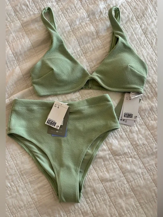 H&M Textured Mint Green Bikini Set