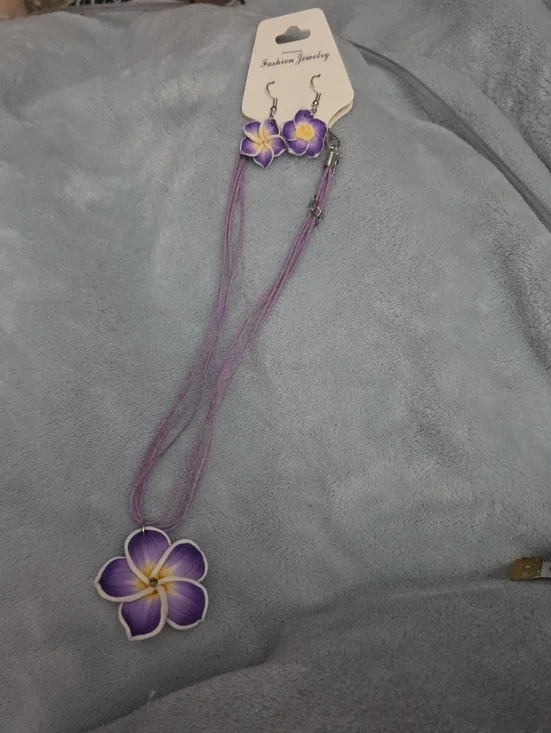 Purple Flower Necklace and Earring Set