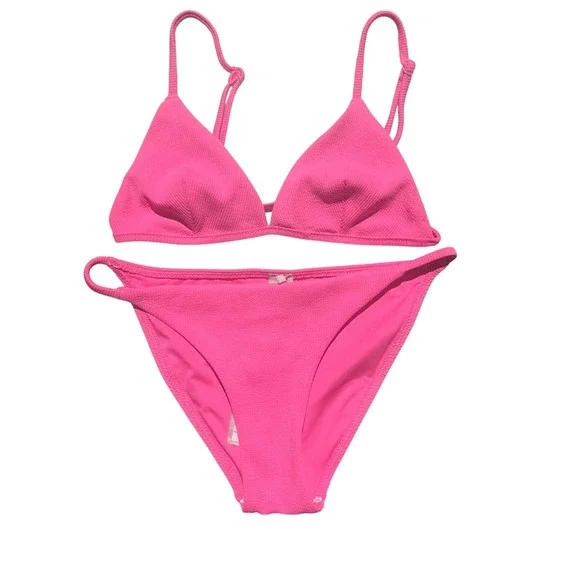 Oysho Pink Textured Triangle Bikini Set Classic Brief Small
