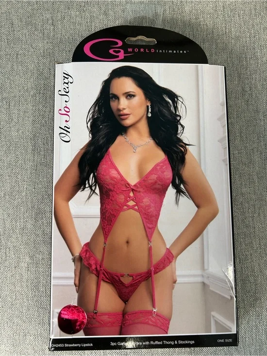 Oh So Sexy Pink Lace Garter Panty Set