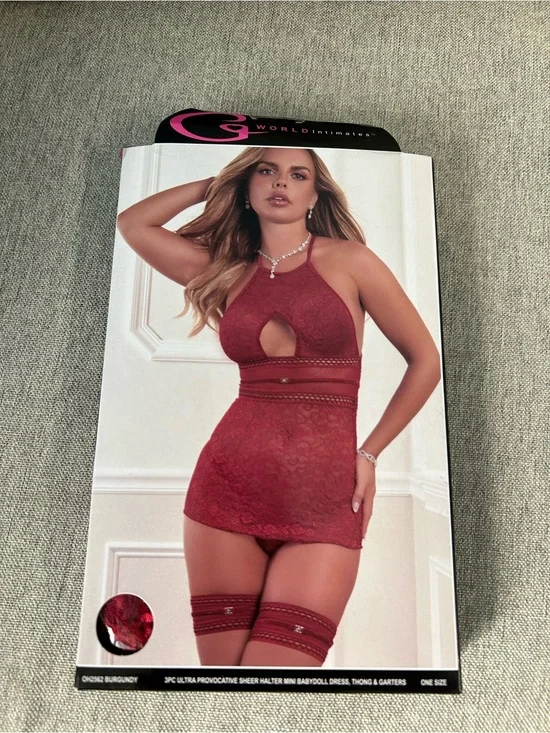 Burgundy Lace Mini Babydoll Dress Set