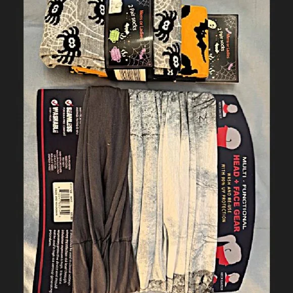 Two Stocking Stuffer Items (Face Masl & M/F Novelty Socks} NEW