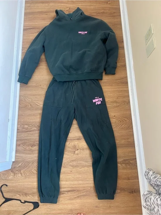 Dark Green Hoodie & Jogger Set white fox