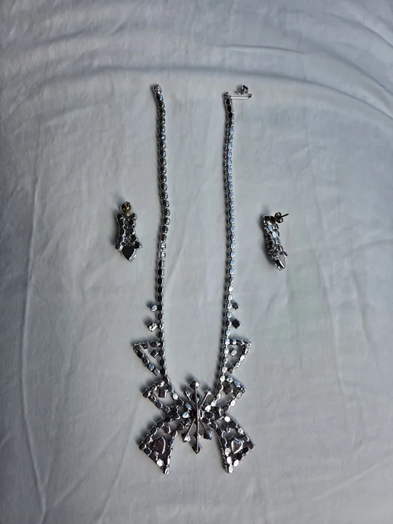 Silver-tone Blue Crystal Necklace and Earring Set