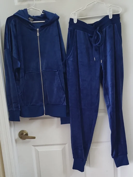 Felina Royal Blue Velour Zip Hoodie & Joggers Set