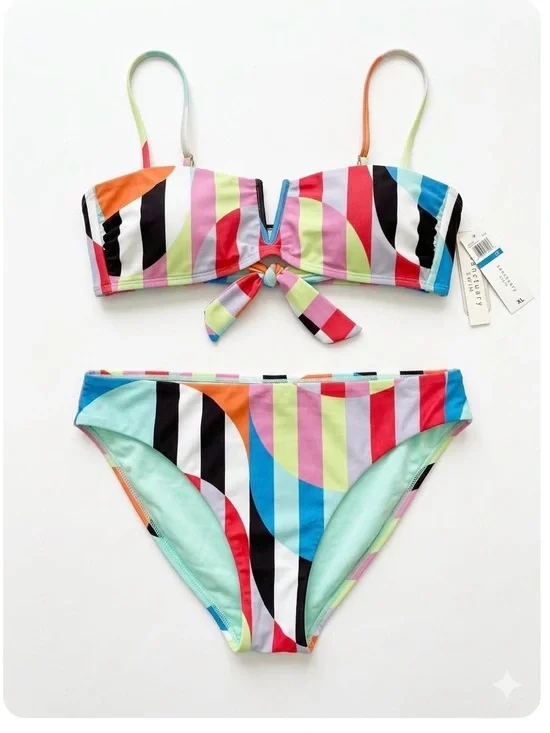 NWT Sanctuary Multicolor Striped Knot Bikini Set Size XL