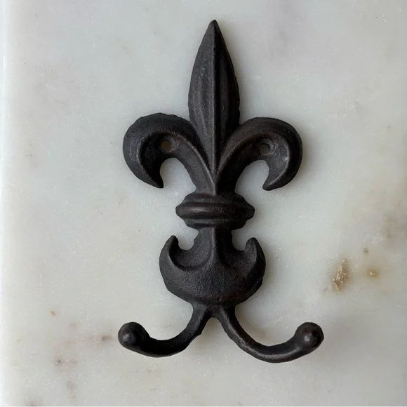 Cast Iron Wall Hook Fluer-De-Lis Double Coat Hooks Rustic Architectural